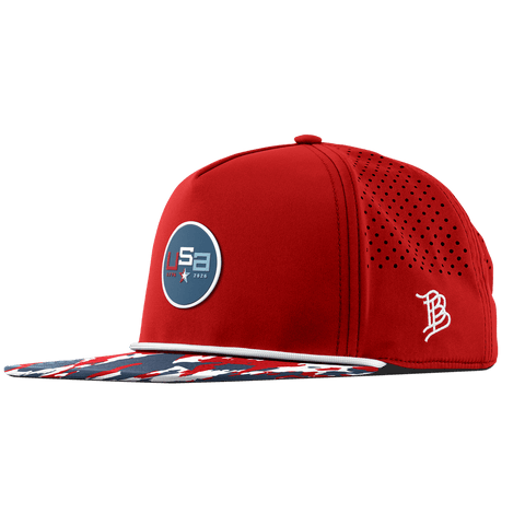USA 250 Flat 5 Panel Rope Red/USA Camo + White Rope