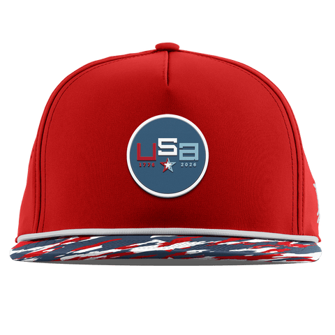 USA 250 Flat 5 Panel Rope Red/USA Camo + White Rope
