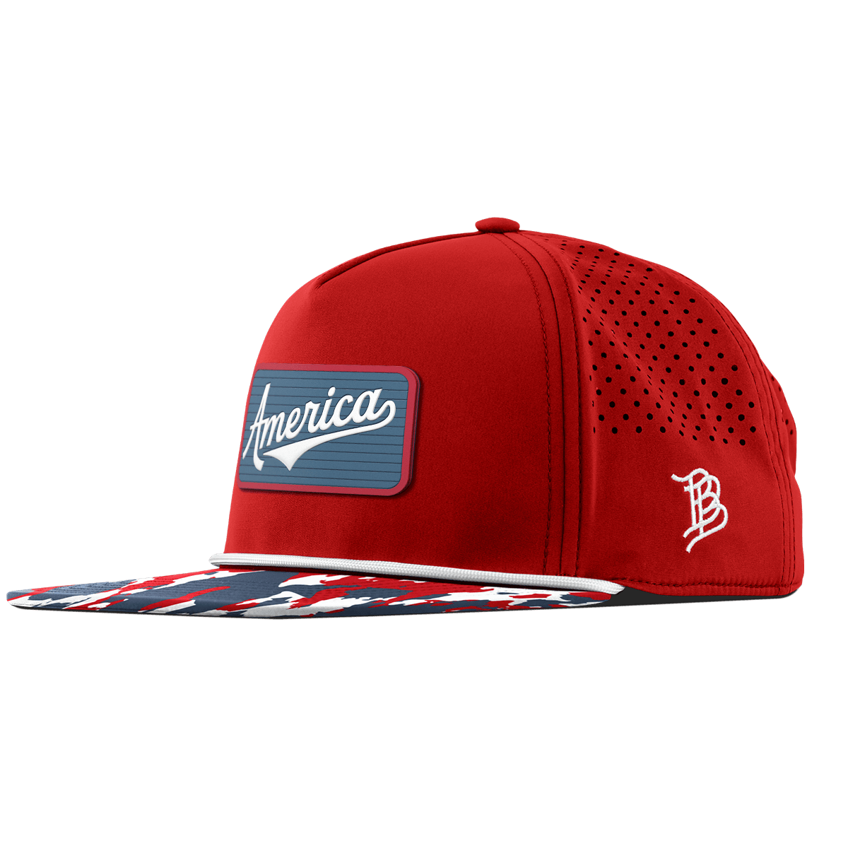 USA America Badge Flat 5 Panel Rope Red/USA Camo + White Rope