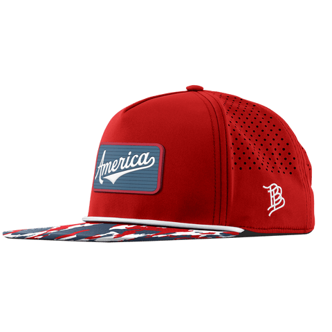 USA America Badge Flat 5 Panel Rope Red/USA Camo + White Rope