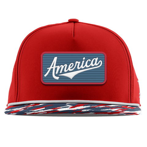 USA America Badge Flat 5 Panel Rope Red/USA Camo + White Rope
