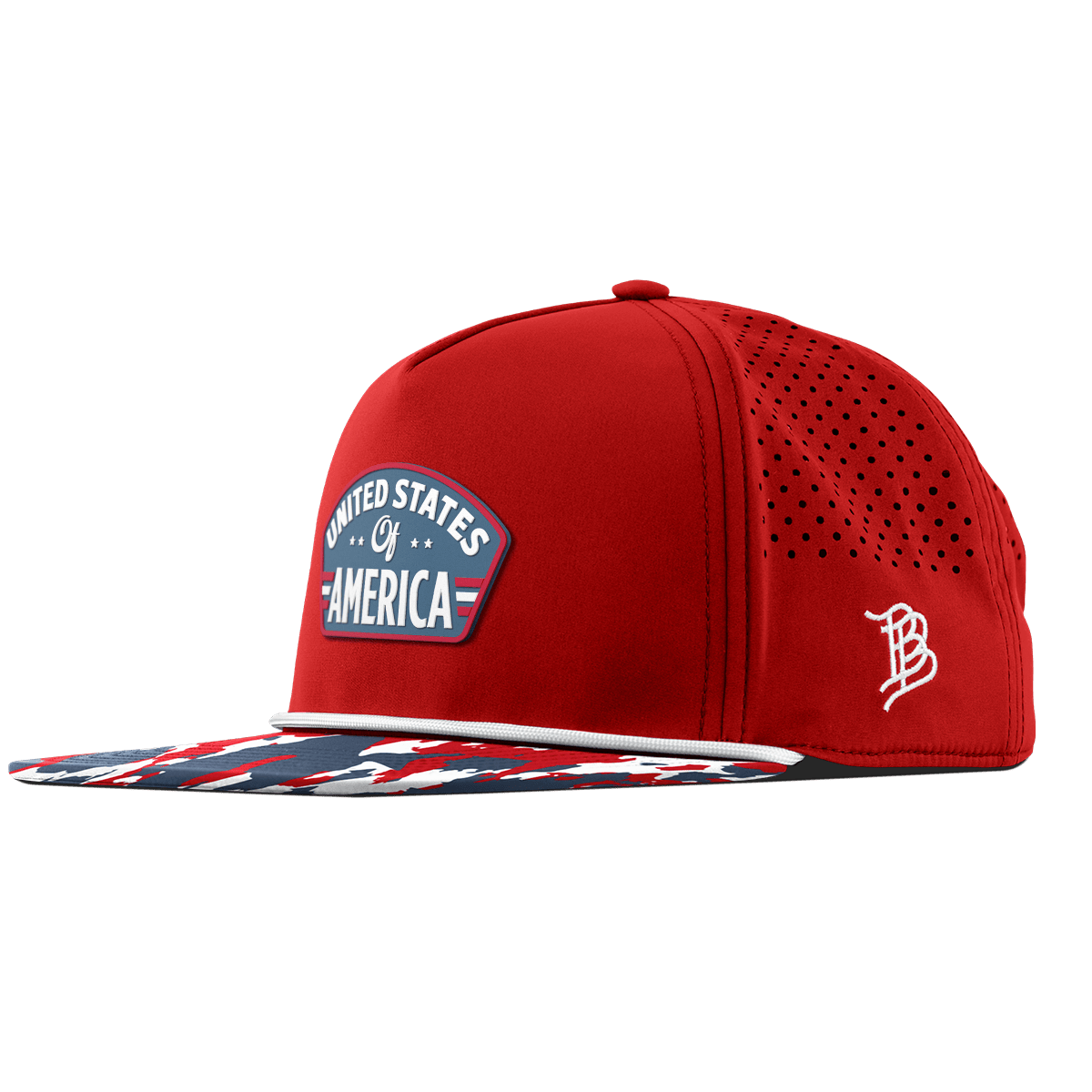United States of America Badge Flat 5 Panel Rope Red/USA Camo + White Rope