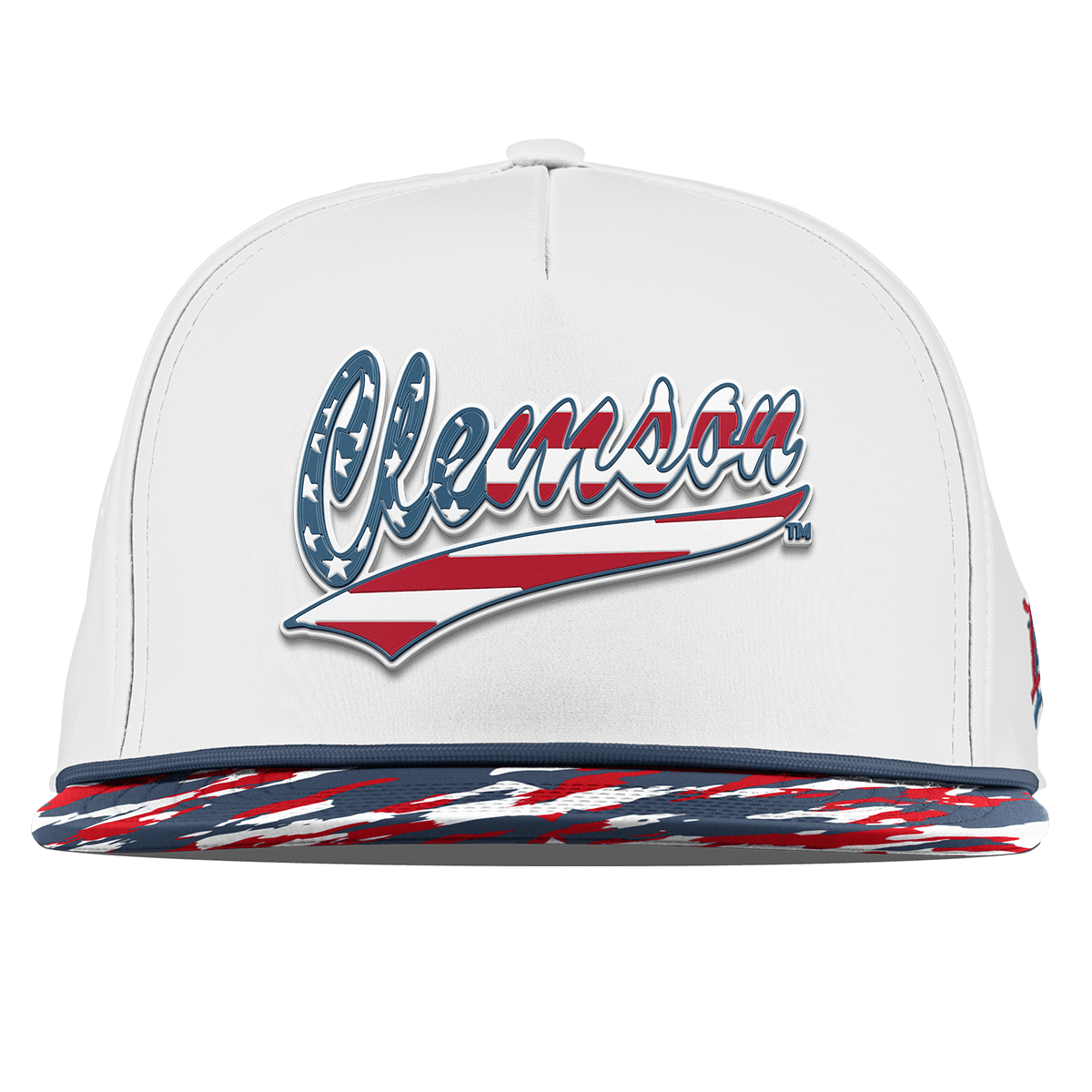 Clemson University "Clemson Stars & Stripes" Flat 5 Panel Rope White/USA Camo + Orion Rope