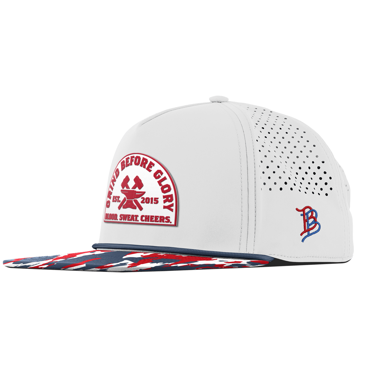 Grind Before Glory Flat 5 Panel Rope White/USA Camo + Orion Rope