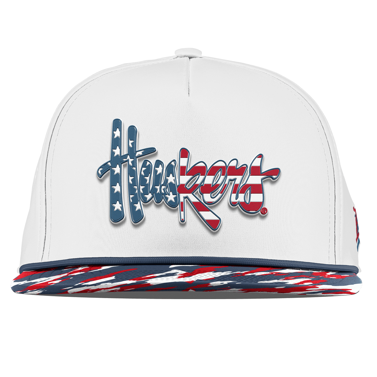 University of Nebraska "Huskers Stars & Stripes" Flat 5 Panel Rope White/USA Camo + Orion Rope