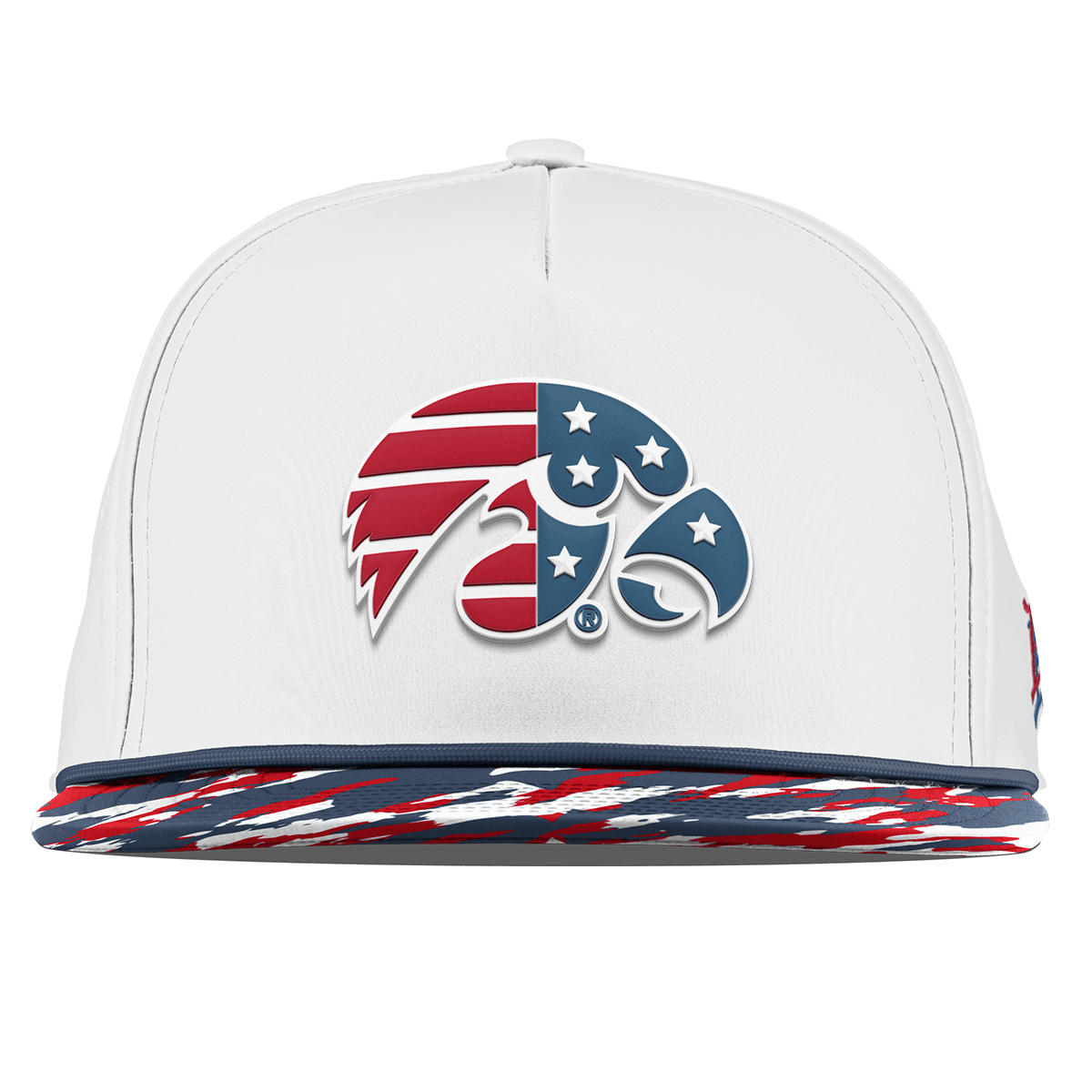 University of Iowa "Iowa Stars & Stripes" Flat 5 Panel Rope White/USA Camo + Orion Rope
