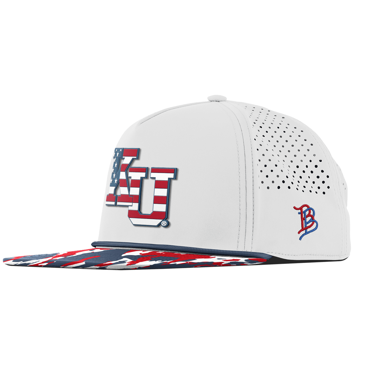 University of Kansas "Kansas Stars & Stripes" Flat 5 Panel Rope White/USA Camo + Orion Rope