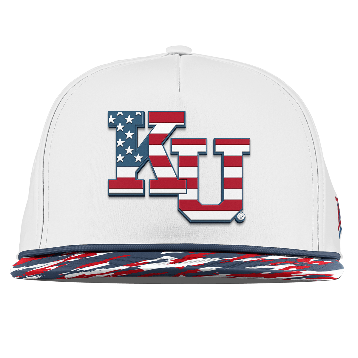 University of Kansas "Kansas Stars & Stripes" Flat 5 Panel Rope White/USA Camo + Orion Rope