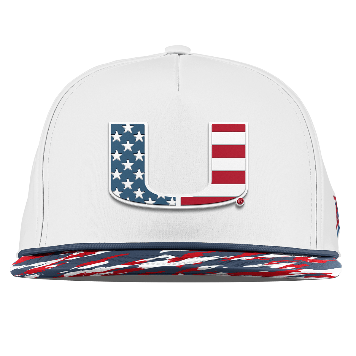 University of Miami "Miami Stars & Stripes" Flat 5 Panel Rope White/USA Camo + Orion Rope