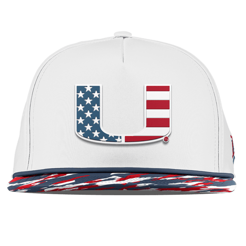 University of Miami "Miami Stars & Stripes" Flat 5 Panel Rope White/USA Camo + Orion Rope