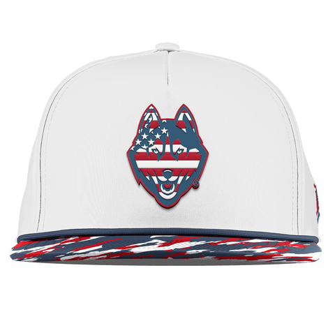 University of Connecticut "UConn Stars & Stripes" Flat 5 Panel Rope White/USA Camo + Orion Rope