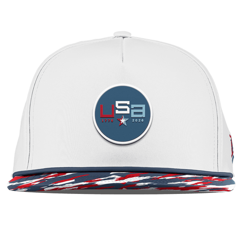 USA 250 Flat 5 Panel Rope White/USA Camo + Orion Rope