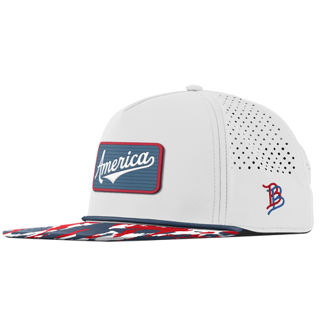 USA America Badge Flat 5 Panel Rope White/USA Camo + Orion Rope