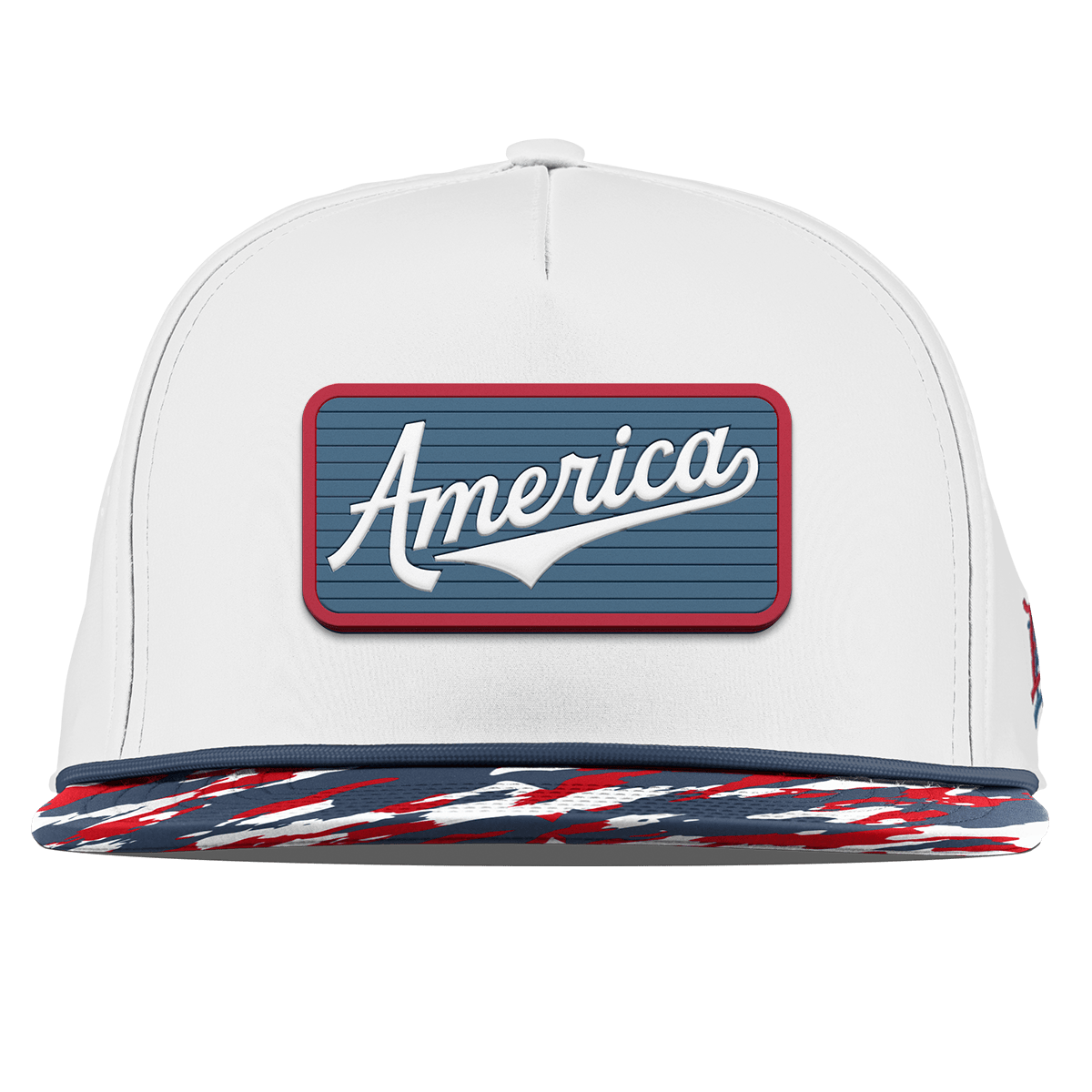 USA America Badge Flat 5 Panel Rope White/USA Camo + Orion Rope
