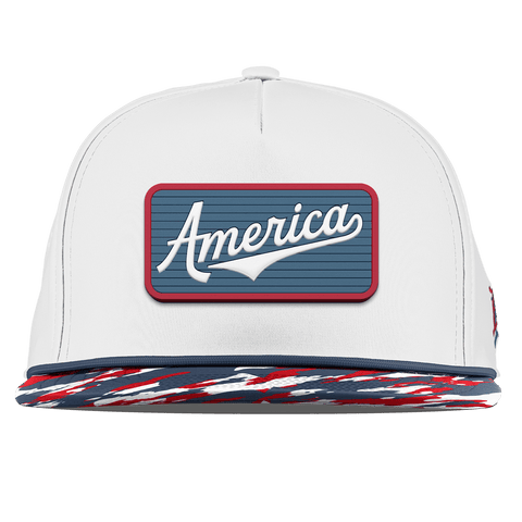 USA America Badge Flat 5 Panel Rope White/USA Camo + Orion Rope