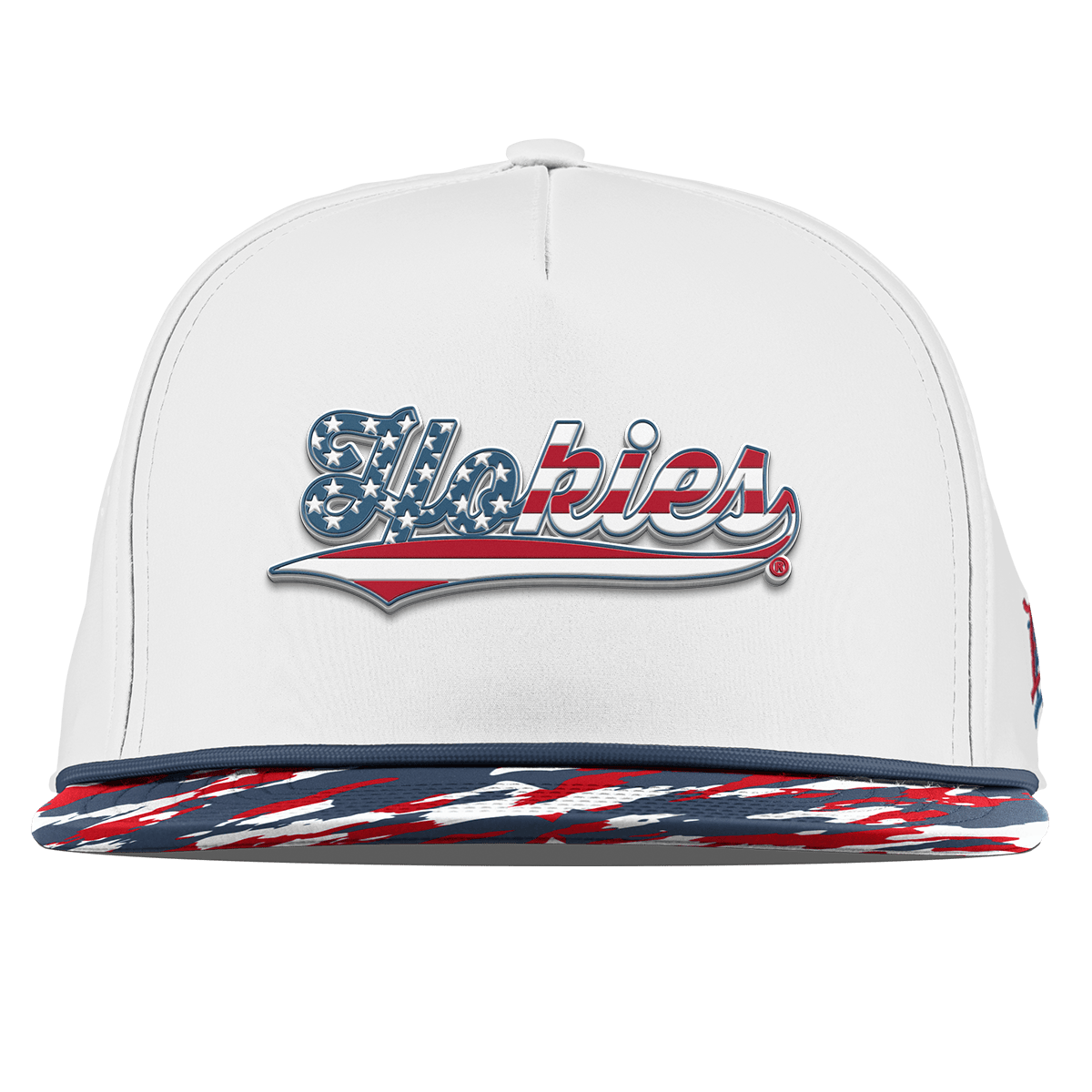 Virginia Tech University "Hokies Stars & Stripes" Flat 5 Panel Rope White/USA Camo + Orion Rope