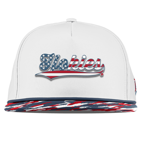 Virginia Tech University "Hokies Stars & Stripes" Flat 5 Panel Rope White/USA Camo + Orion Rope
