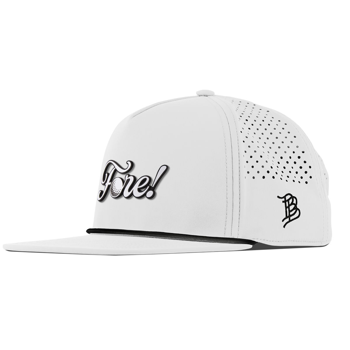 Fore! Script Flat 5 Panel Rope White