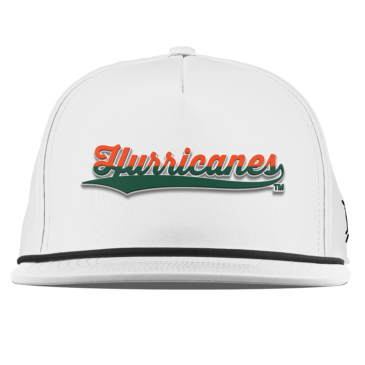 University of Miami "Hurricanes Script" Flat 5 Panel Rope White