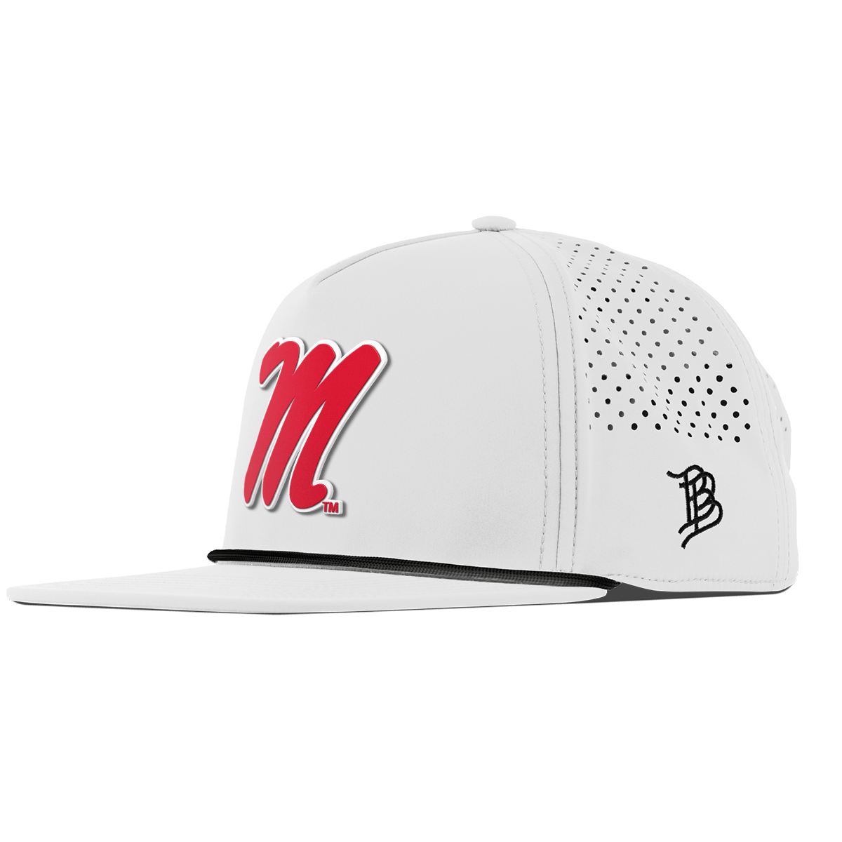University of Mississippi "Ole Miss Block M Red" Flat 5 Panel Rope White