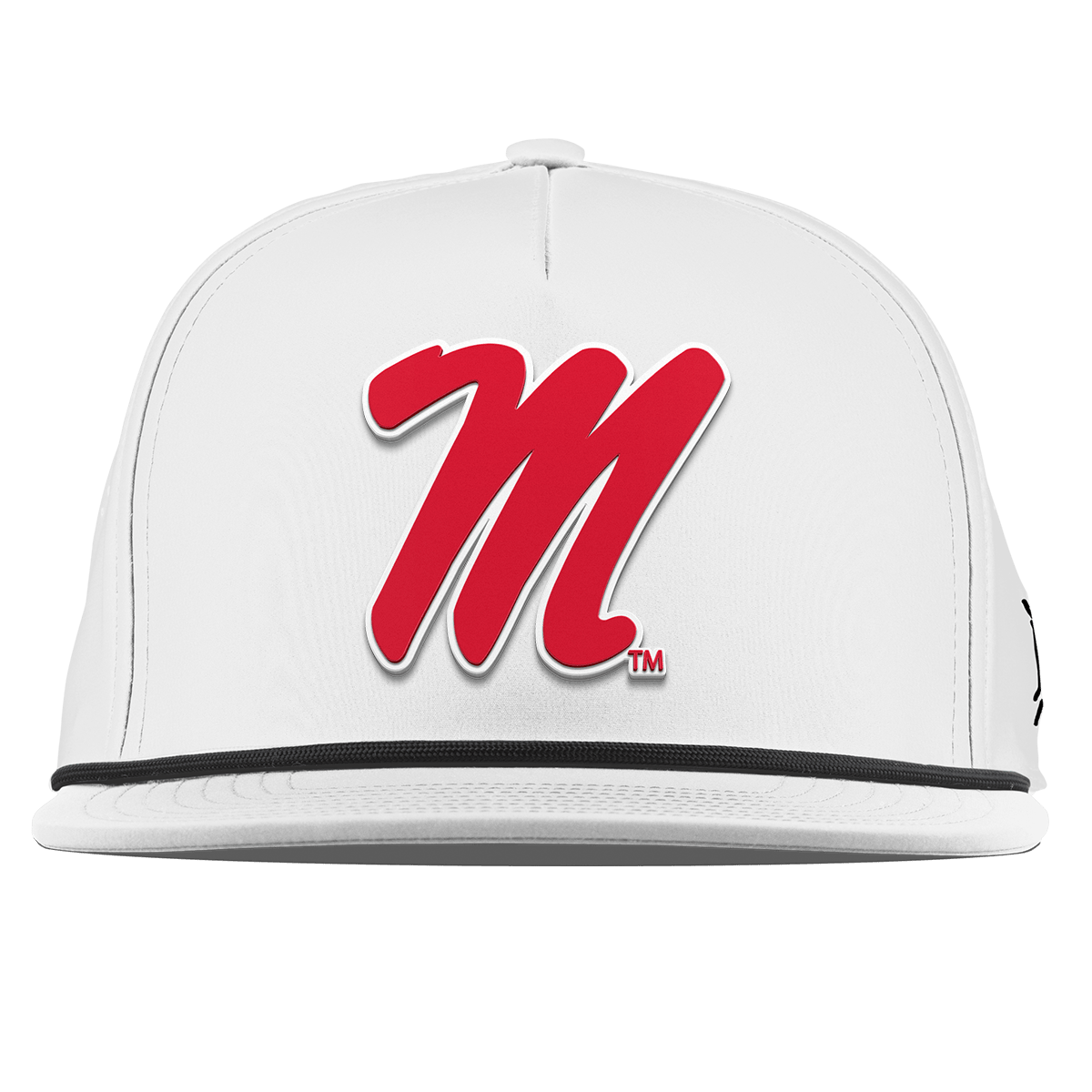 University of Mississippi "Ole Miss Block M Red" Flat 5 Panel Rope White