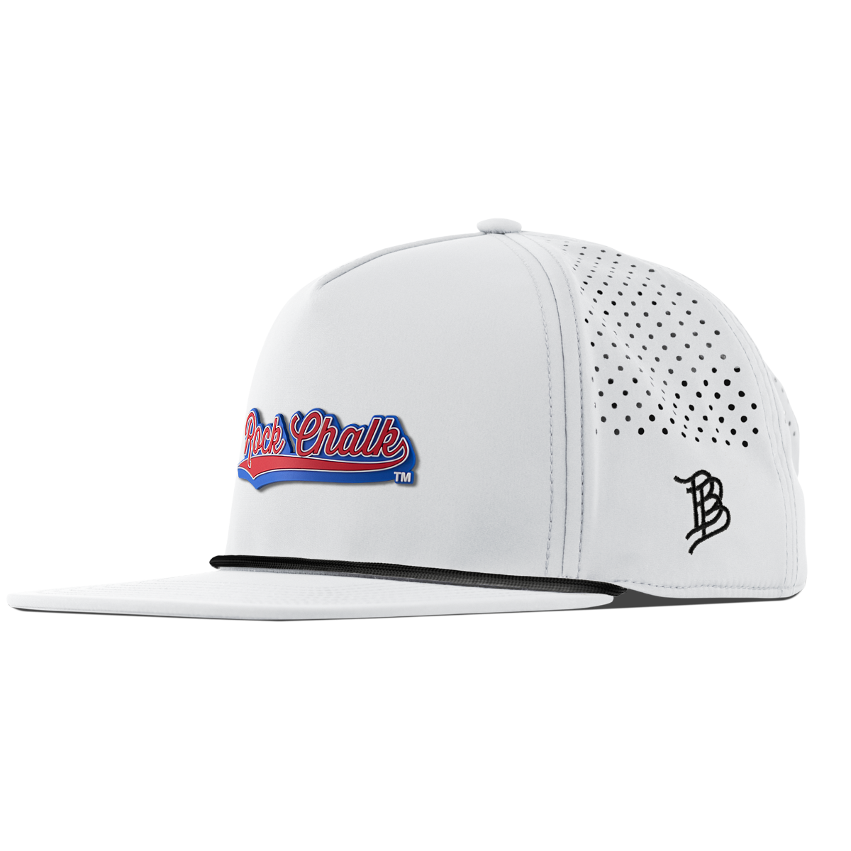 University of Kansas "KU Rock Chalk Red and Blue Script" Flat 5 Panel Rope White