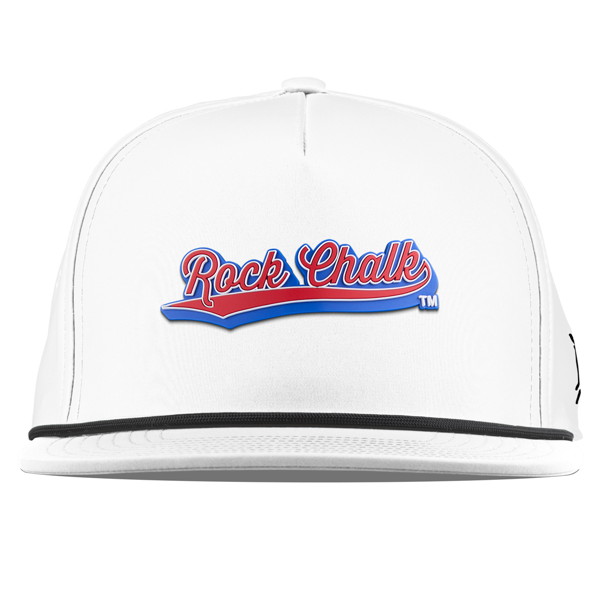 University of Kansas "KU Rock Chalk Red and Blue Script" Flat 5 Panel Rope White