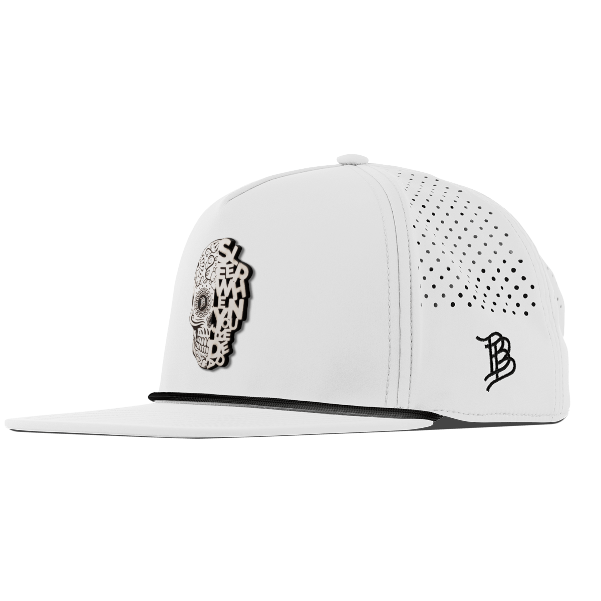 Sleep When You're Dead Skull Flat 5 Panel Rope White