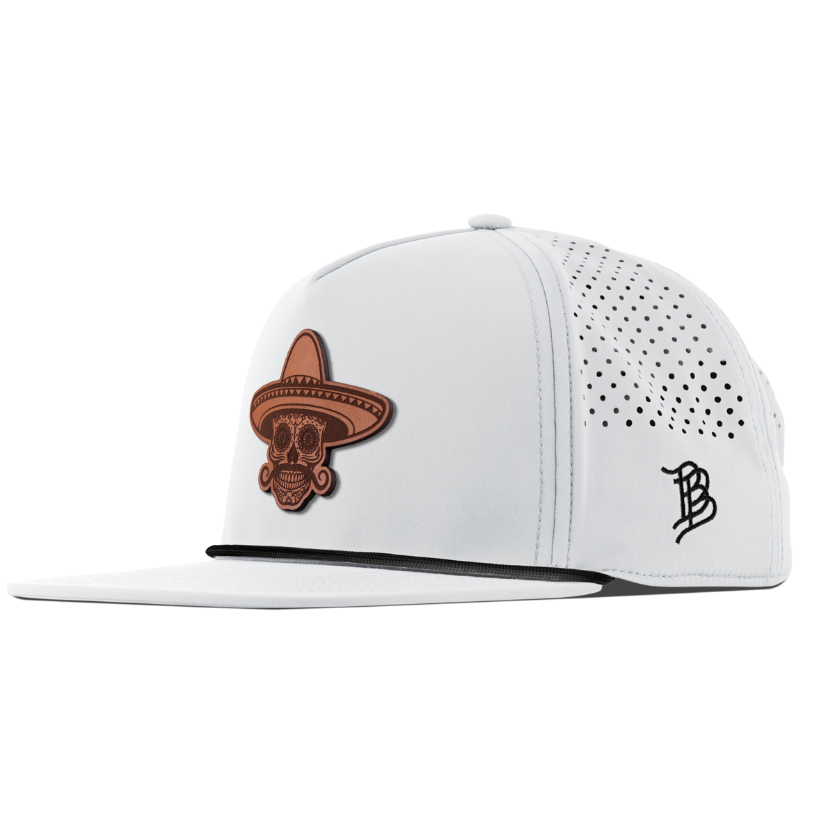 Sombrero Skull Flat 5 Panel Rope White