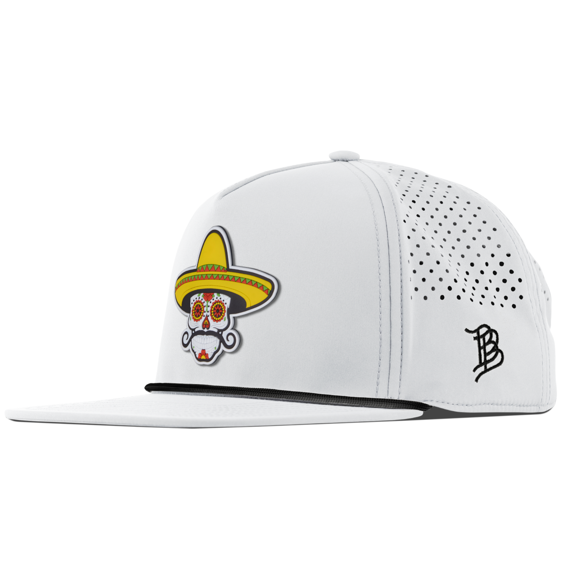 Sombrero Skull PVC Flat 5 Panel Rope White