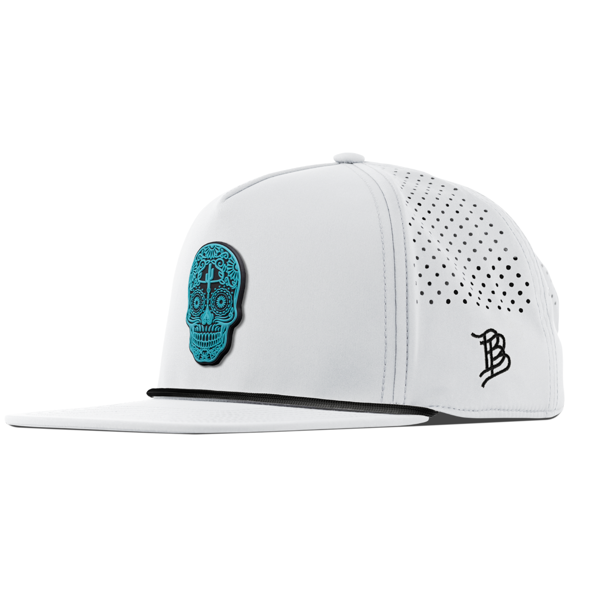 Turquoise Skull PVC Flat 5 Panel Rope White