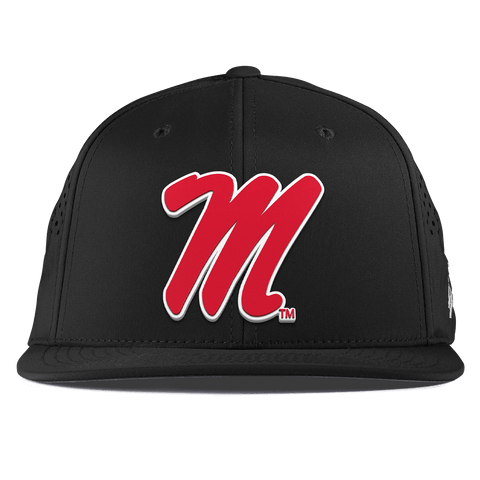 University of Mississippi "Ole Miss Block M Red" Flat Performance Black