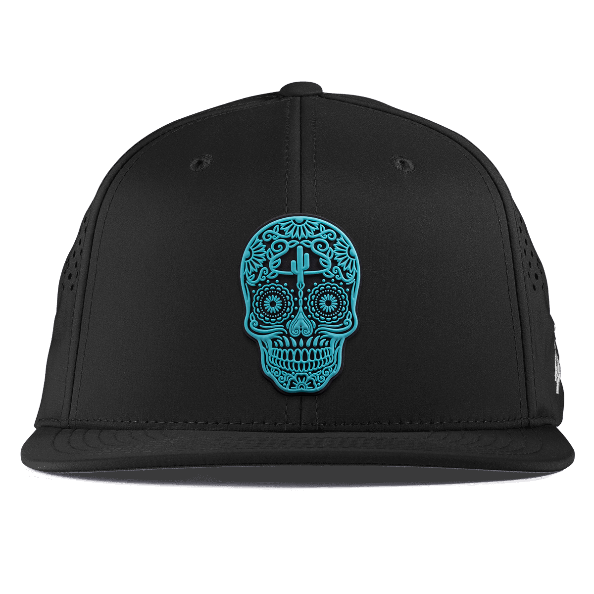 Turquoise Skull PVC Flat Performance Black
