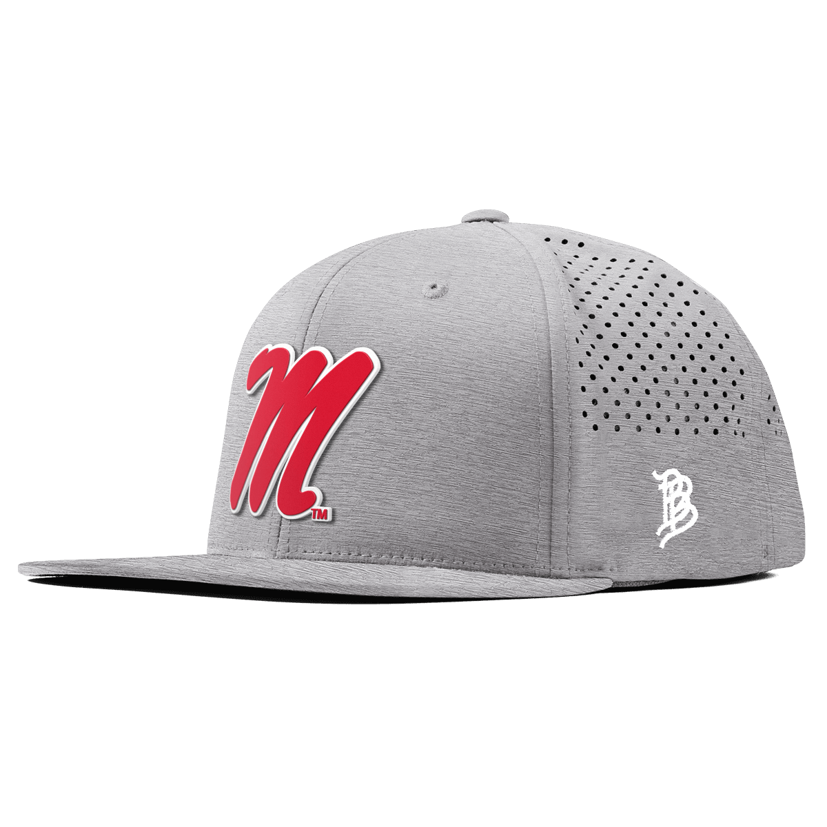 University of Mississippi "Ole Miss Block M Red" Flat Performance Heather Gray