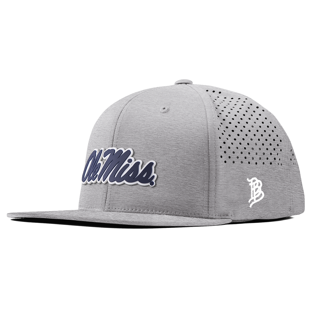 University of Mississippi "Ole Miss Navy Script" Flat Performance Heather Gray