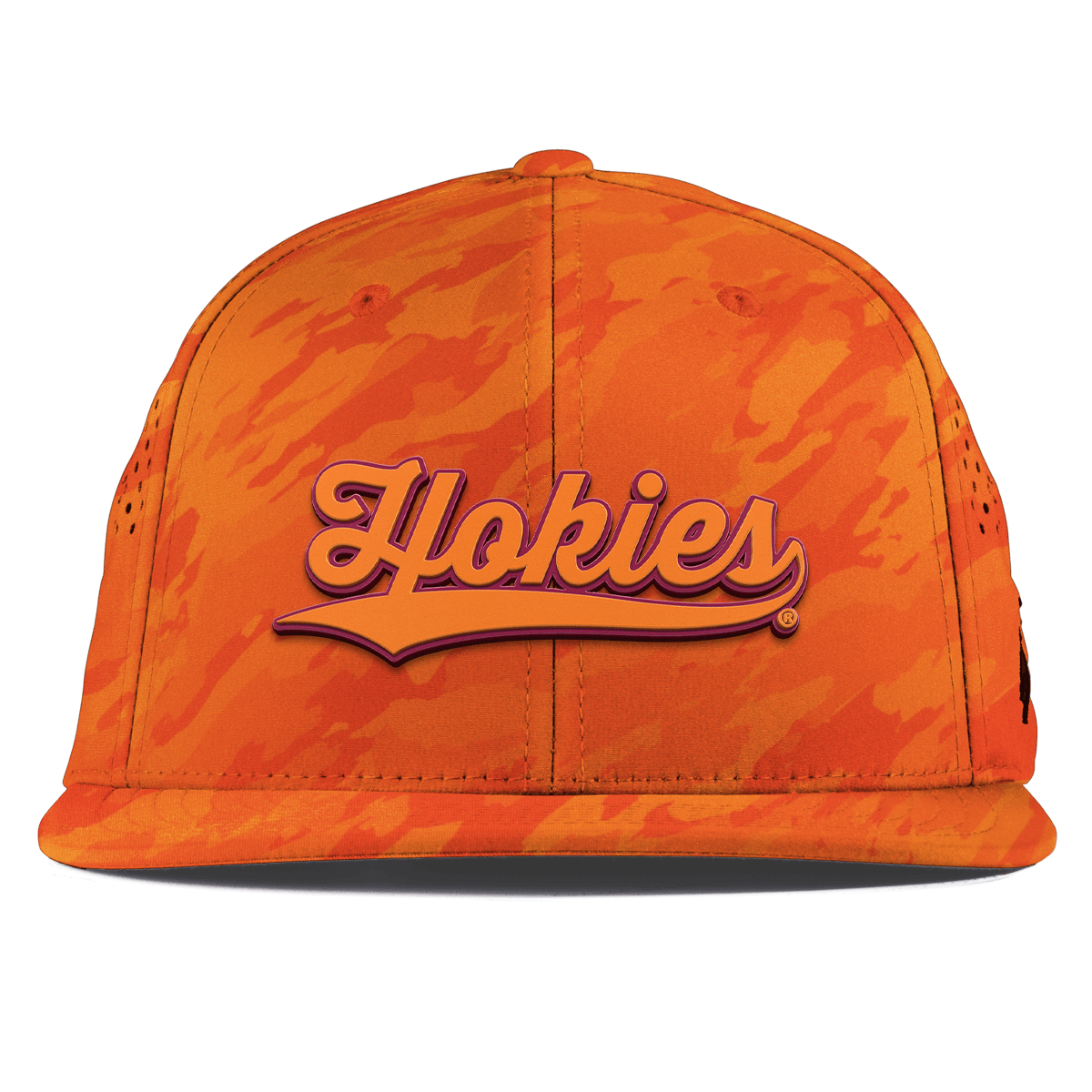 Virginia Tech University "Hokies Script" Flat Performance Blaze Orange Camo