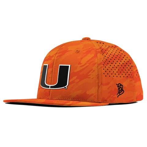 University of Miami "Vintage Miami Team Logo" Flat Performance Blaze Orange Camo