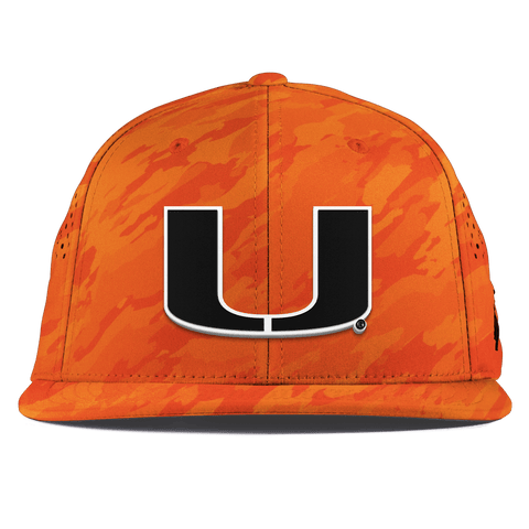 University of Miami "Vintage Miami Team Logo" Flat Performance Blaze Orange Camo