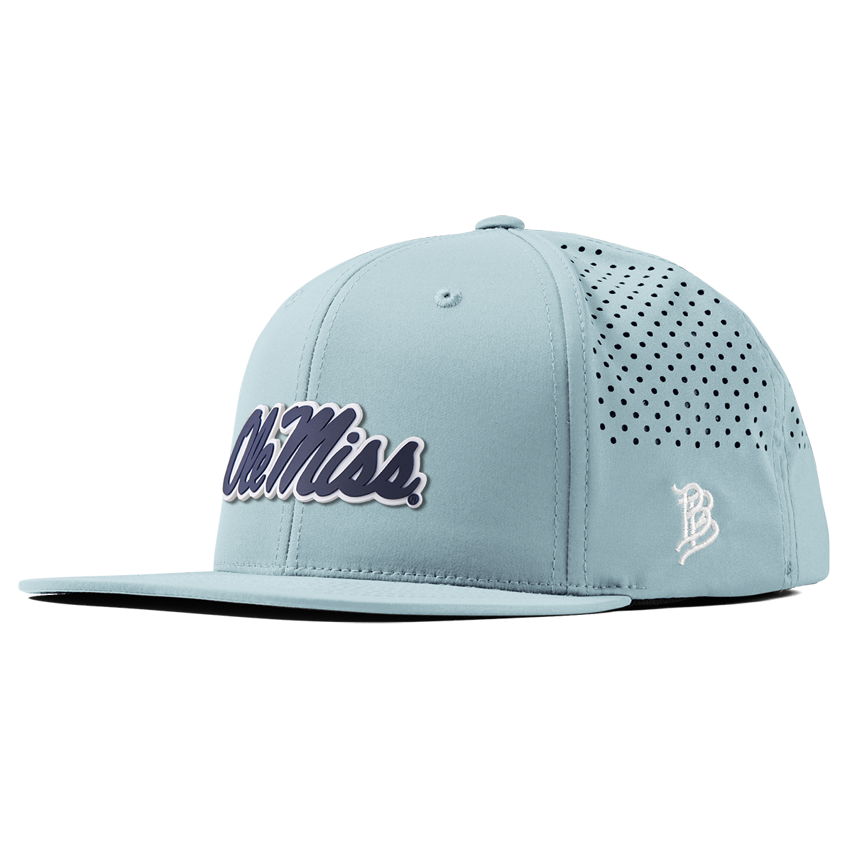 University of Mississippi "Ole Miss Navy Script" Flat Performance Sky Blue