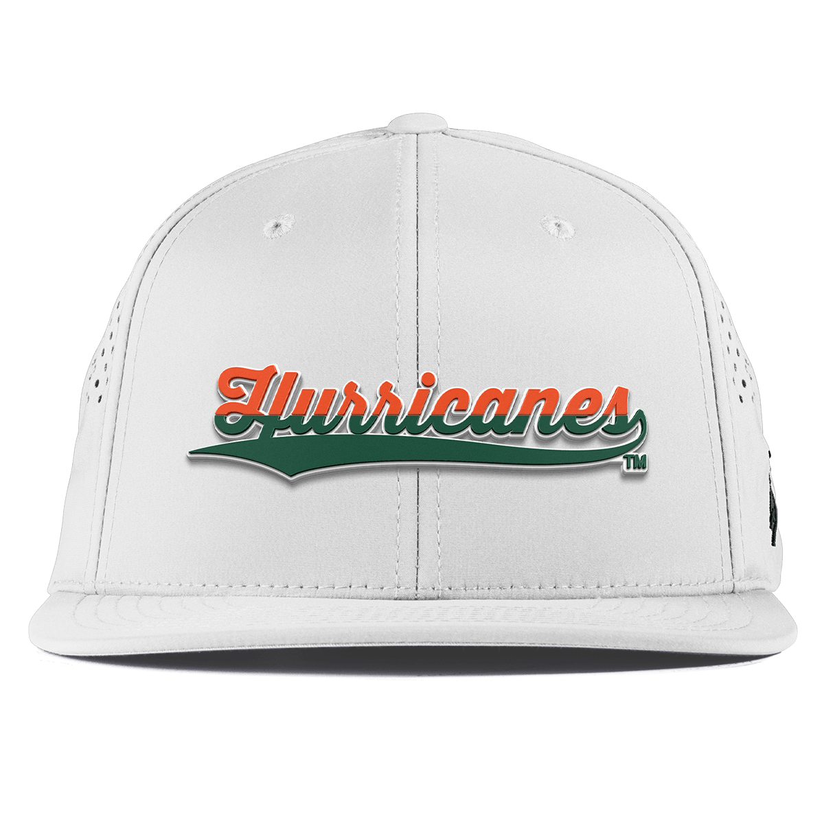 University of Miami "Hurricanes Script" Flat Performance White