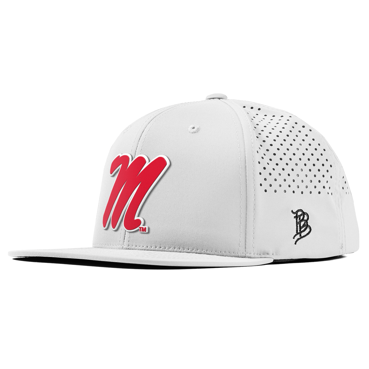 University of Mississippi "Ole Miss Block M Red" Flat Performance White