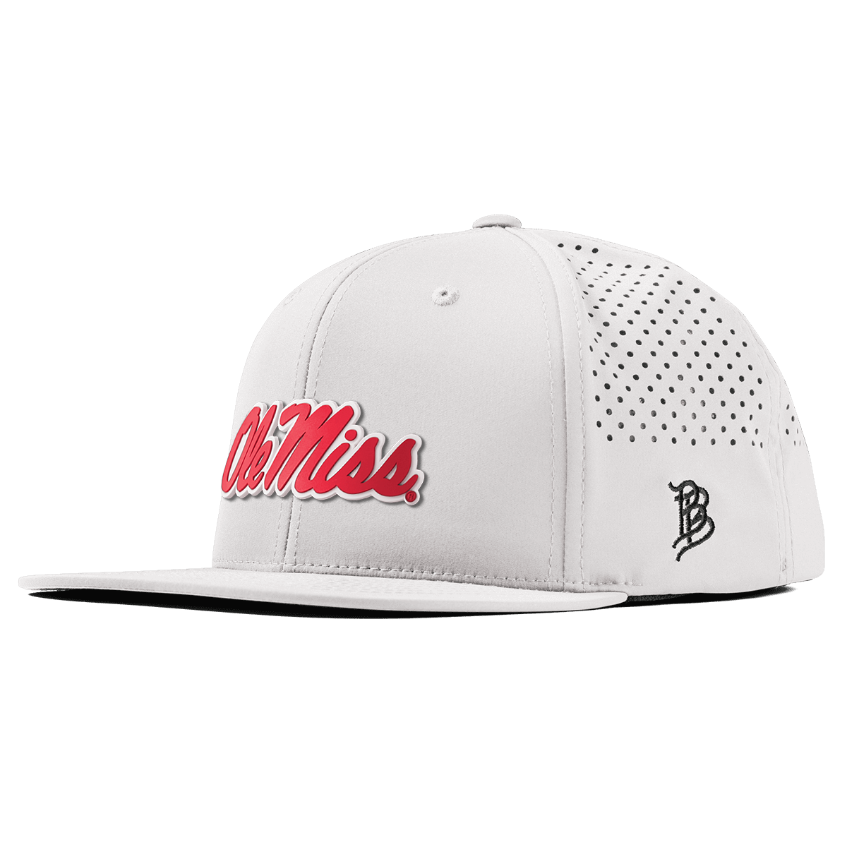 University of Mississippi "Ole Miss Crimson Script" Flat Performance White