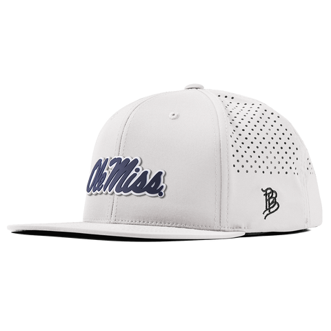 University of Mississippi "Ole Miss Navy Script" Flat Performance White