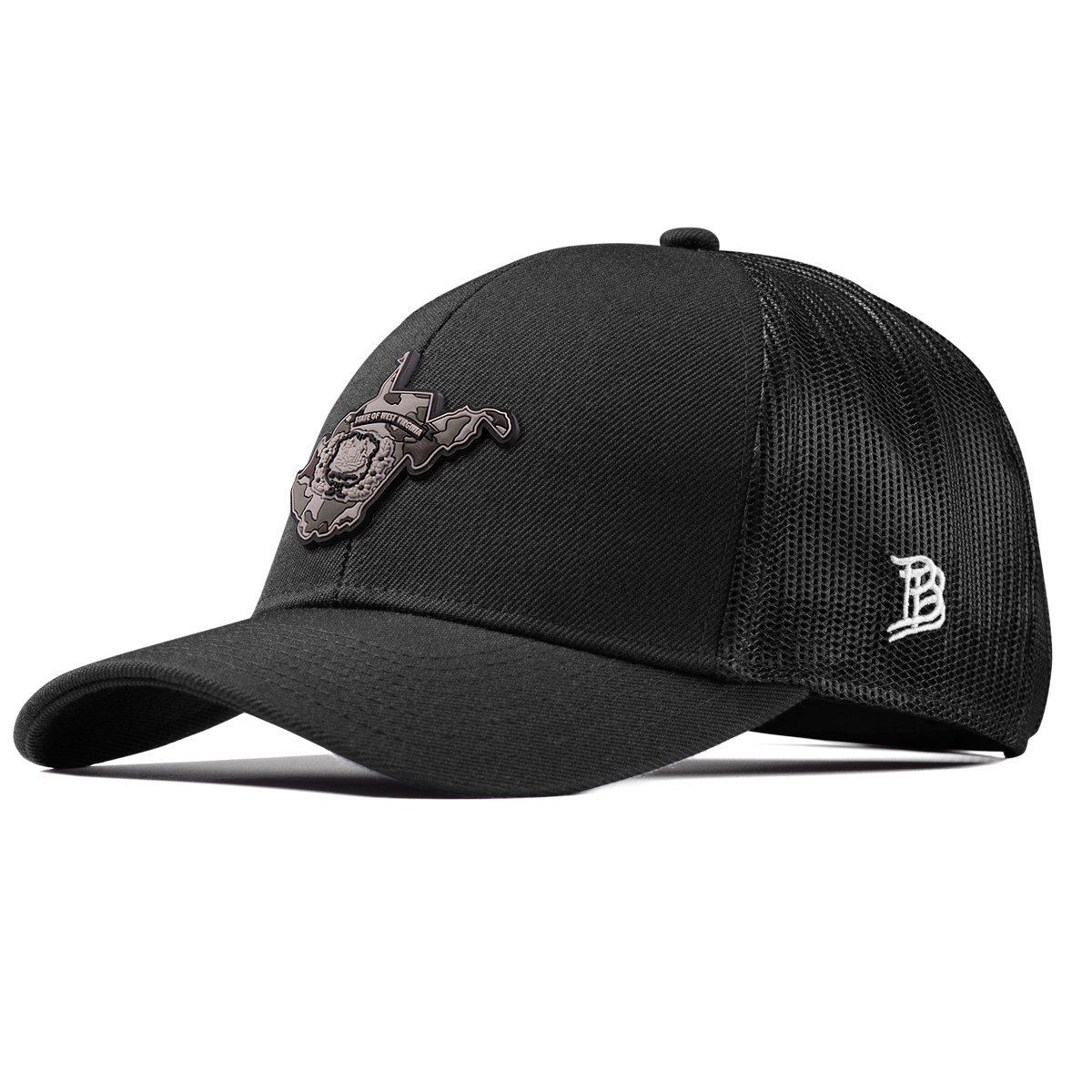 West Virginia Camo Stretch Snapback Trucker Black