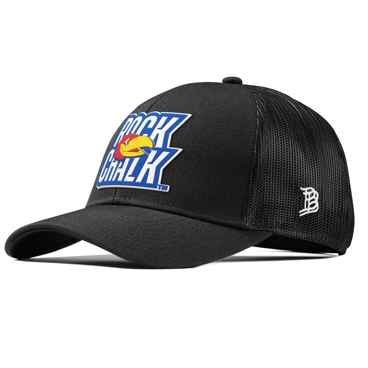 University of Kansas "Kansas Rock Chalk Block" Curved Stretch Trucker Black