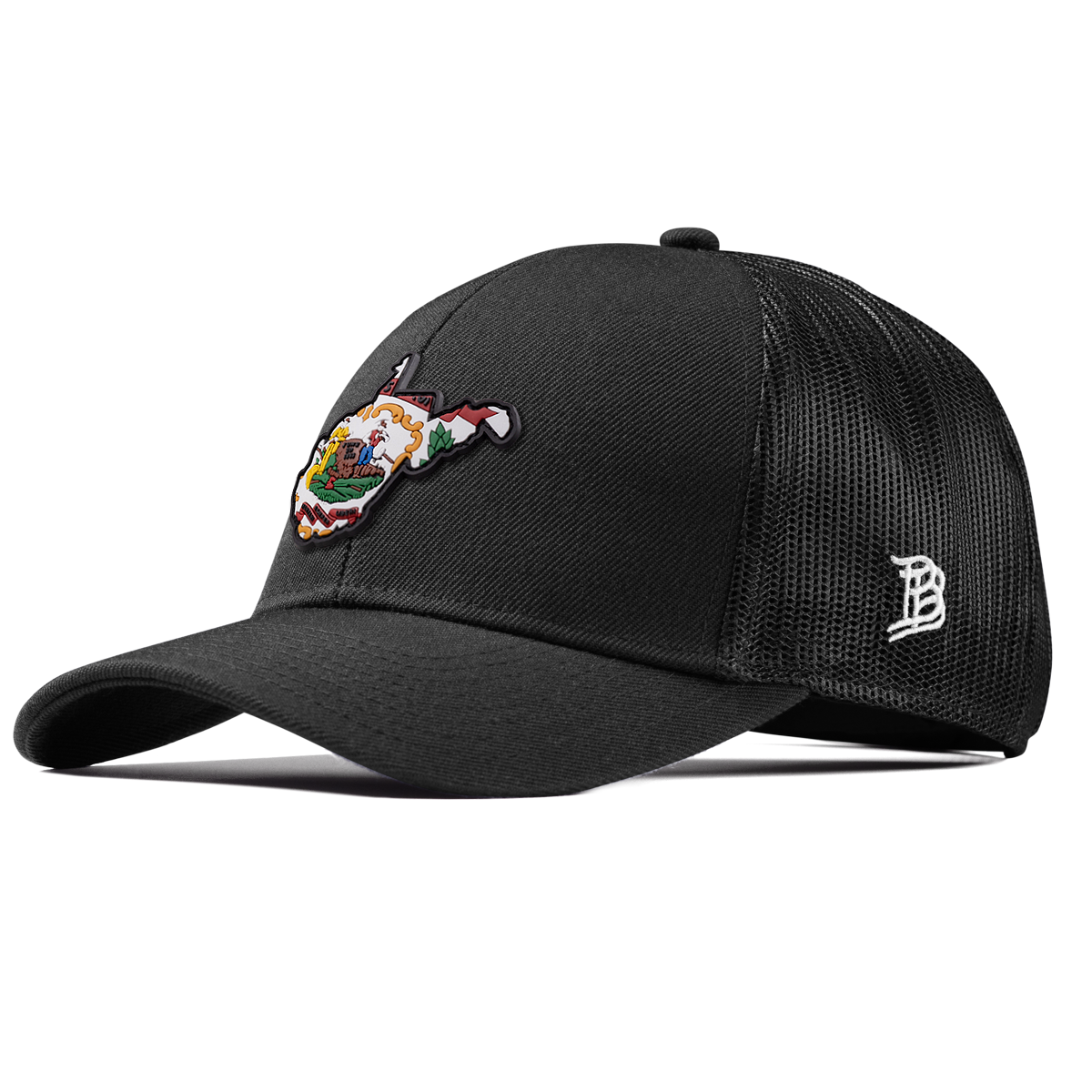 West Virginia 35 PVC Stretch Snapback Trucker Black