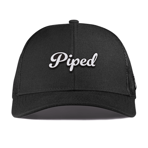 Piped Script Curved Stretch Trucker Black
