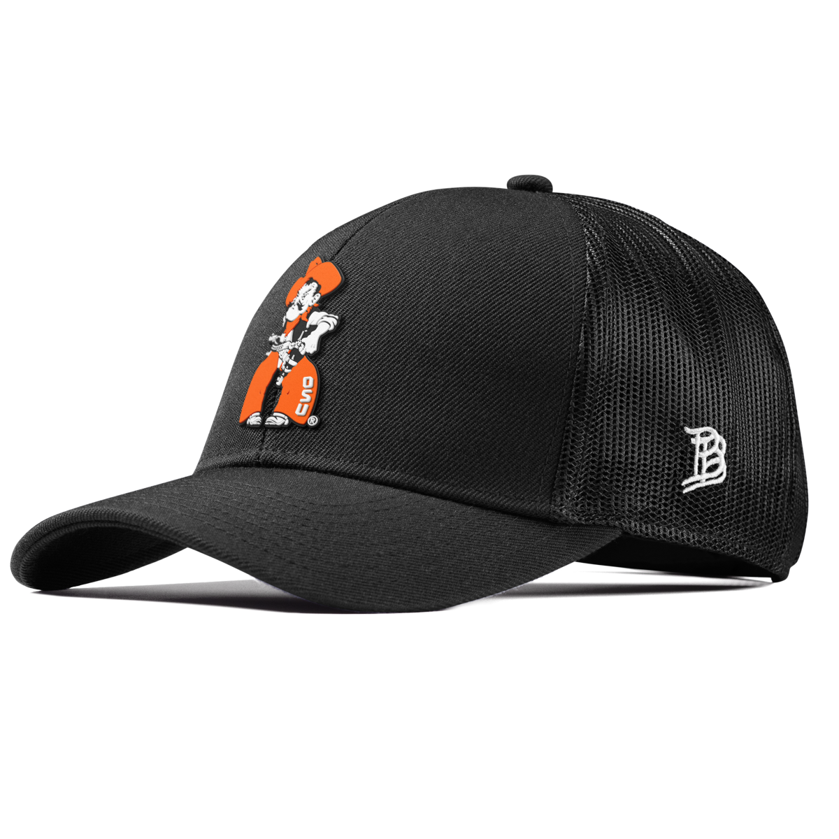 Oklahoma State University "Pistol Pete Quickdraw" Curved Stretch Trucker Black