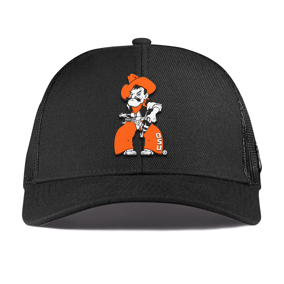 Oklahoma State University "Pistol Pete Quickdraw" Curved Stretch Trucker Black