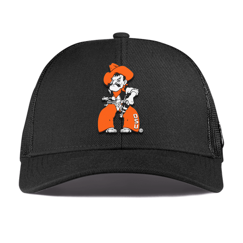 Oklahoma State University "Pistol Pete Quickdraw" Curved Stretch Trucker Black